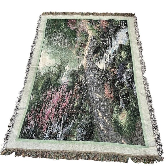 Thomas Kinkade Bridge of Faith Tapestry Rug Throw Blanket NEW Made In USA - Picture 1 of 13